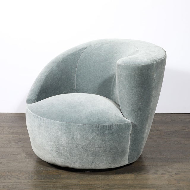 Pair of Powder Blue Mohair Velvet Swiveling "Nautilus" Chairs by Vladimir Kagan For Sale - Image 10 of 15