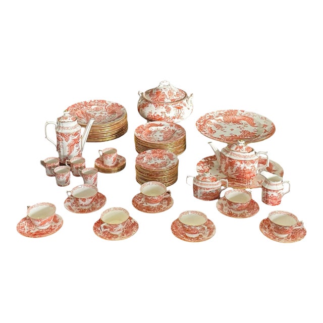 Late 20th Century Royal Crown Derby “Red Aves” Extensive Dinner & Tea Service — 64 Pieces For Sale