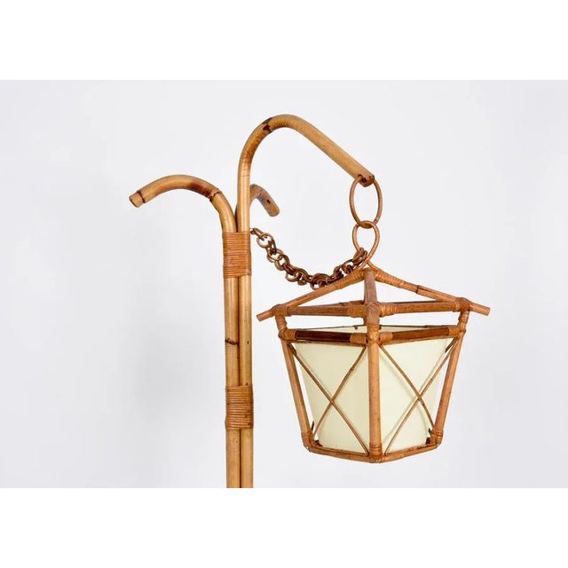 Gold Mid-Century Italian Bamboo and Rattan Floor Lamp with Tripod Base, 1950s For Sale - Image 8 of 18