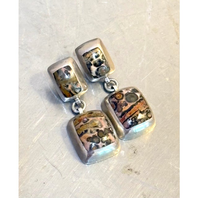 1980s-90s sterling silver / leopard jasper drop earrings. Marked "Mexico 925" at back. Excellent condition.