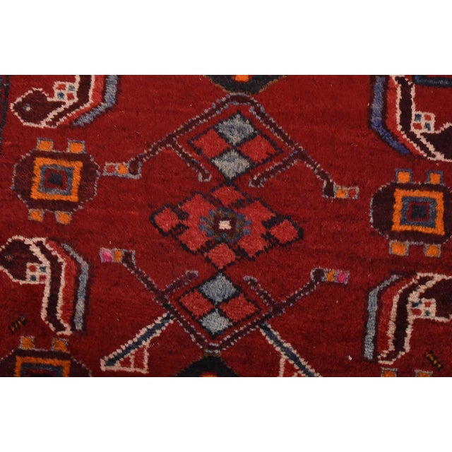 Hamedan Runner 3’6” X 9’8” Red Wool Vintage Tribal Hand-Knotted Oriental Rug For Sale - Image 10 of 14