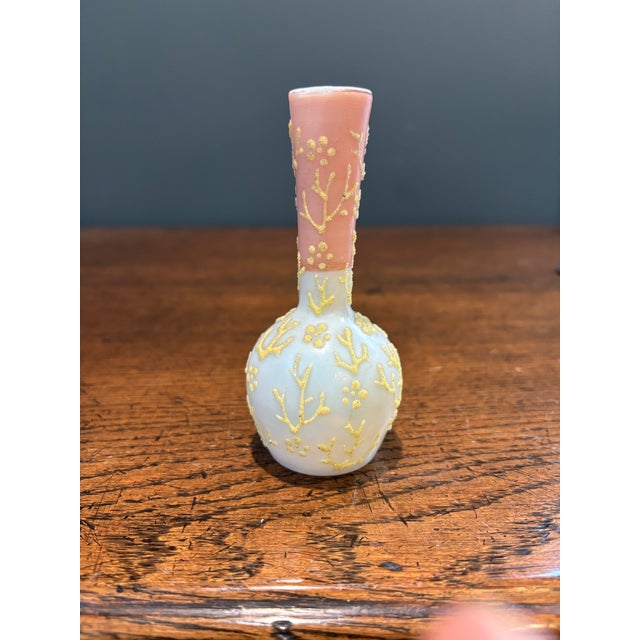 Antique Victorian Mount Washington Coralene Shaded Pink Art Glass Bud Vase 4" For Sale - Image 4 of 8