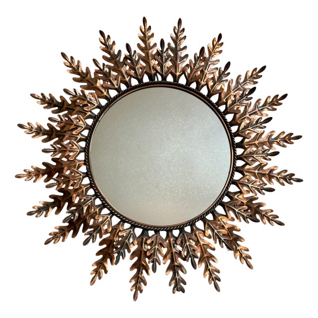 Vintage Italian Round Sun Mirror, 1950s For Sale