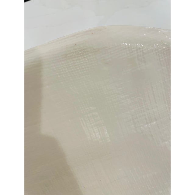 Italian Ceramic Serving Platter - White Linen Texture - Handmade 1990s For Sale - Image 11 of 12