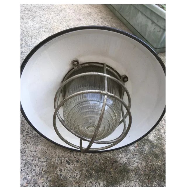 Vintage 1950s Russell & Stoll Nautical Caged Enamel Cover Boat Light For Sale - Image 4 of 8