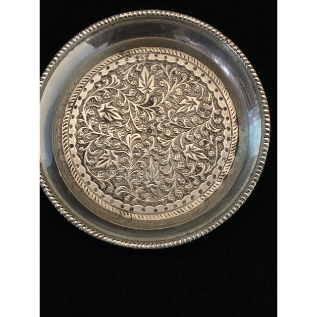 Early 20th Century Vintage Nickel German Silver Drinking Coasters Ornate Repousse Flowered - Set of 4 For Sale - Image 5 of 13