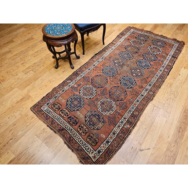 Antique Kazak Area Rug, Handwoven Wool Geometric Design, 1890s, 4' x 8' For Sale - Image 9 of 17