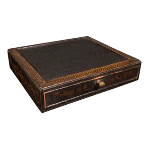 1850s Edo Period Antique Desk Drawer, Japanese Ebonised Pine Desktop Folio, Victorian