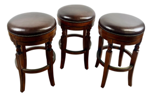 Vintage Traditional Style Frontgate Studded Leather Swivel Stool, a Set of 3