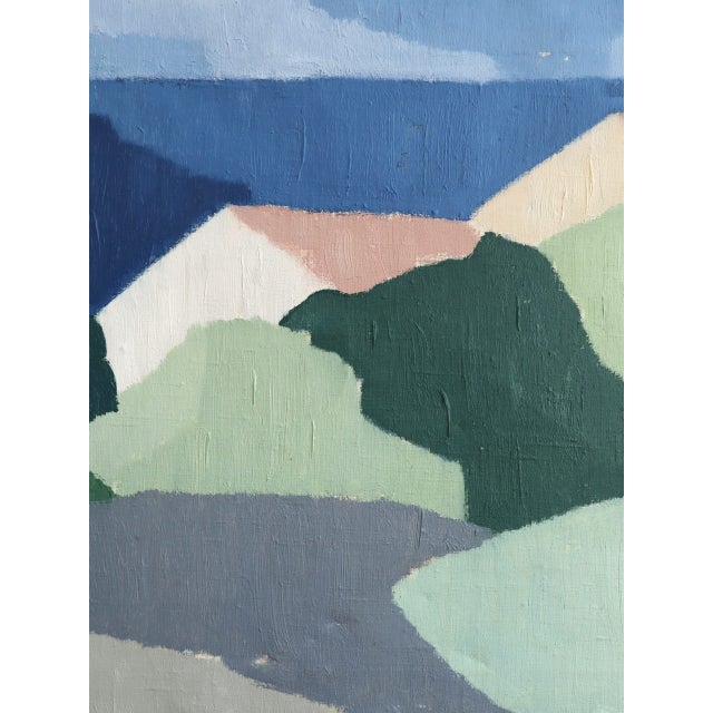 Mid-Century Modern 'Along the Blue Coast' Swedish Abstract Landscape Oil Painting, Framed For Sale - Image 11 of 13