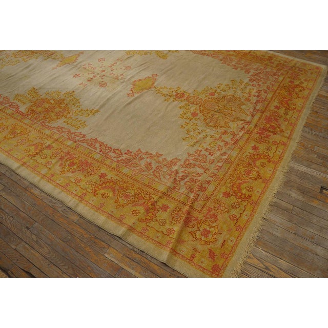 Stunning Ivory Field Color Intricate Geometric Design Antique Oushak Turkish Rug For Sale - Image 4 of 12