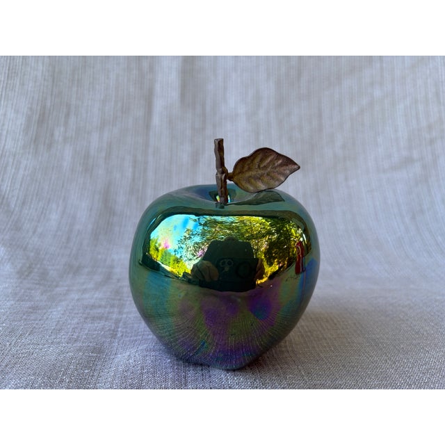 Vintage Artisan Made Green Pottery Apple Sculpture Signed For Sale - Image 14 of 14