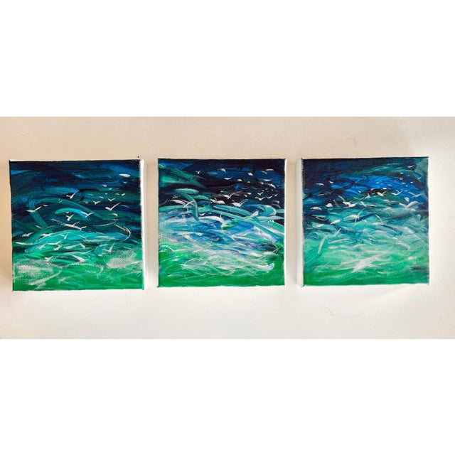 Textile "Sea and the Gulls (Triptych)" Original Abstract Painting by Shabs Beigh For Sale - Image 7 of 7