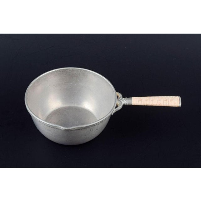 Just andersen, denmark casserole in pewter with a bamboo handle. Marked under the base with triangular stamp "just...