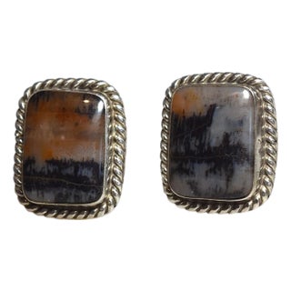 Vintage Sterling Silver Dendritic Agate Cufflinks, A Pair For Sale