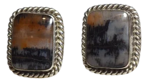Vintage Sterling Silver Dendritic Agate Cufflinks, A Pair