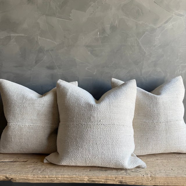 White Vintage Rug Pillow Cover With Stripes For Sale - Image 8 of 8