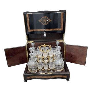 Napoleon III Boulle Liquor Cabinet by Cristallerie Du Pantin, Set of 20 For Sale