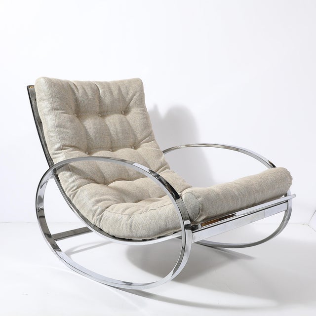 Mid-Century Chrome Rocking Lounge Chair W/ Button Detailing by Milo Baughman For Sale - Image 11 of 12