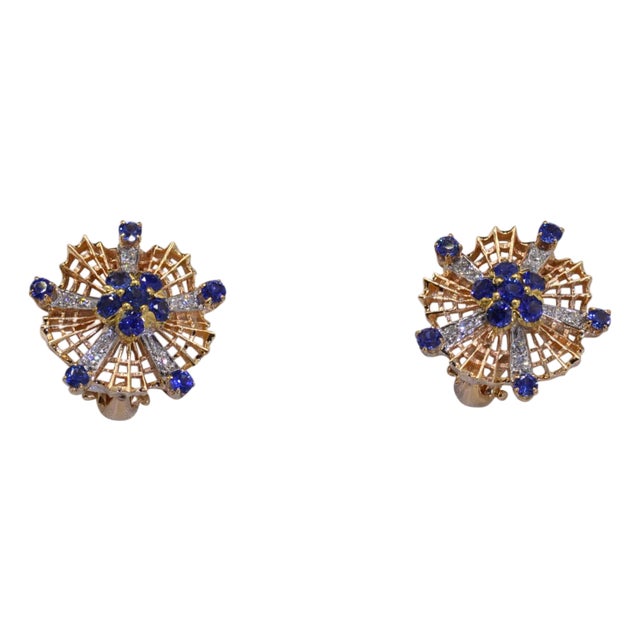 The 81st Street: Antique Sapphire and Diamond Clip Earrings, 2 Pieces For Sale
