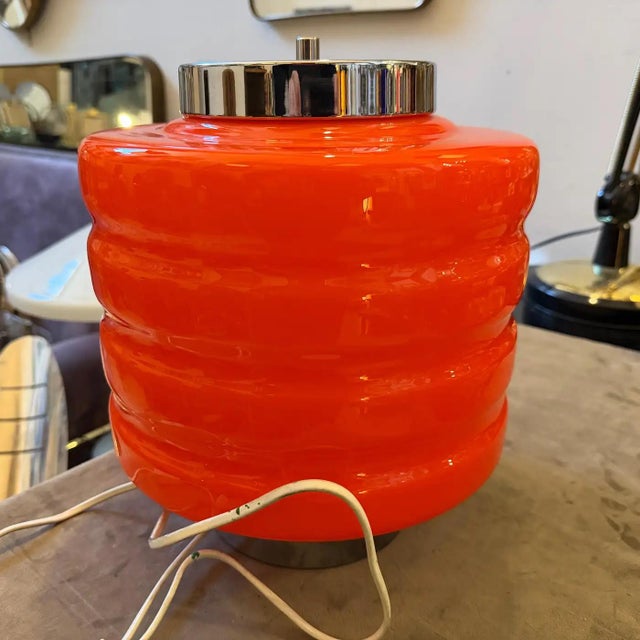 1990s Space Age Chromed Metal and Orange Glass Italian Table Lamp For Sale - Image 11 of 12