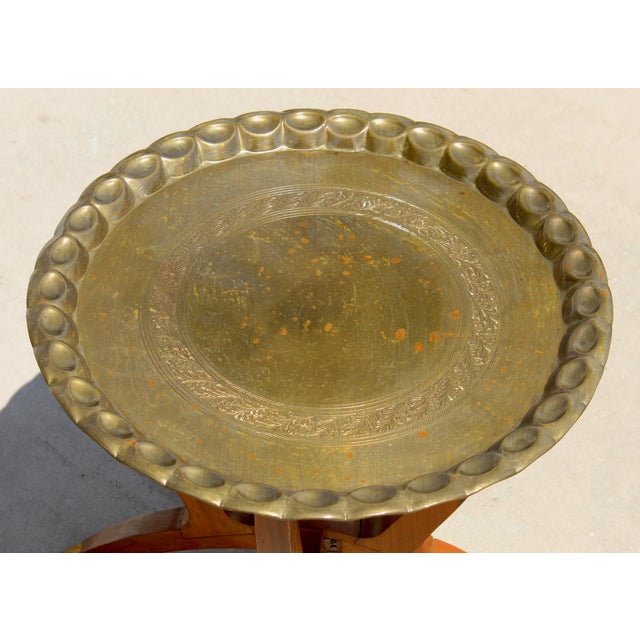 Vintage Moroccan Hand-Engraved Brass Tray Coffee & Side Table Set, 1960s For Sale - Image 10 of 18
