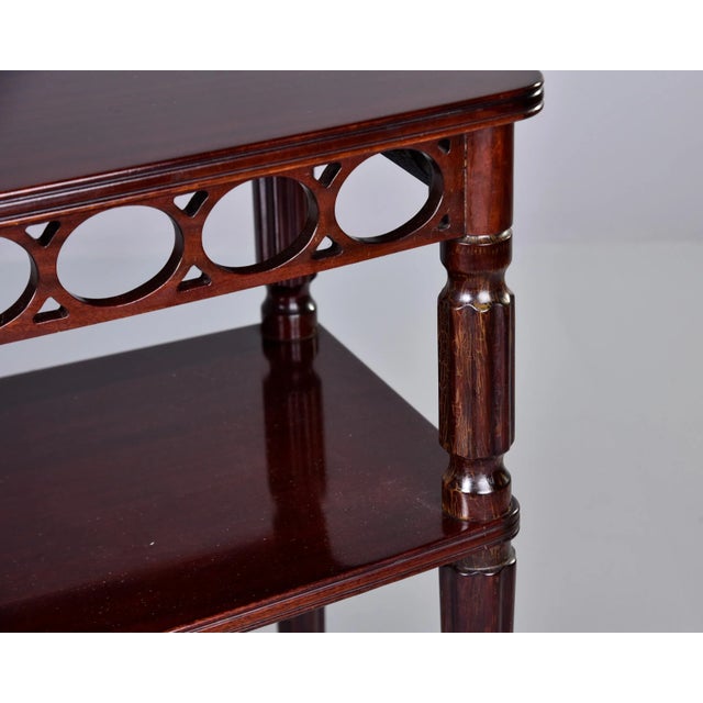 Wood Vintage English Two Tier Mahogany Console With Open Work Apron For Sale - Image 7 of 12