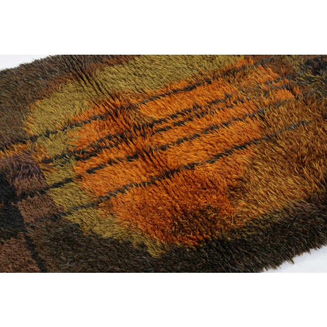 Rug & Kilim Vintage Swedish Rya Rug With Brown and Orange Geometric Pattern - Rug & Kilim For Sale - Image 4 of 7