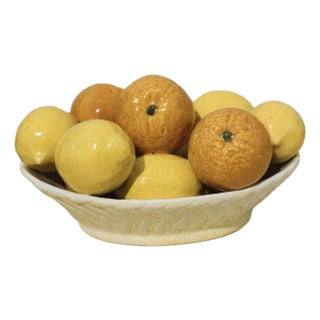 1960s Italian Tromp De L’Oeil Ceramic Fruit Bowl With Orange and Lemons Sign. For Sale