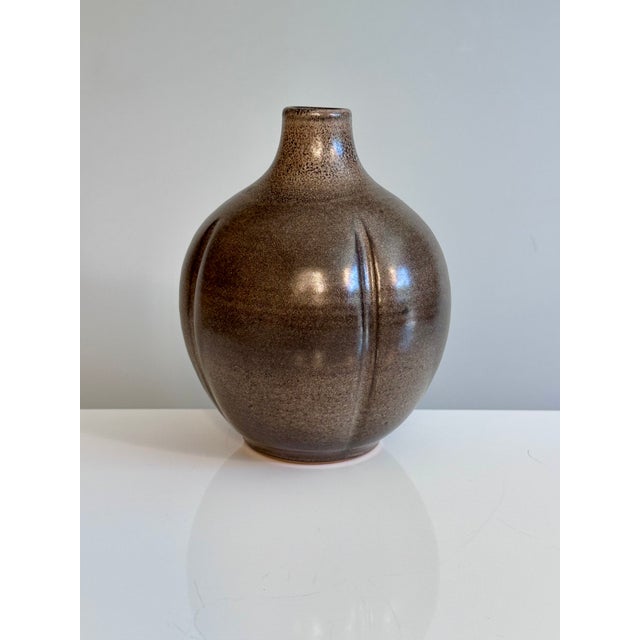Hand-Thrown Speckled Mocha Brown Glazed Studio Ceramic Vase by Kristian Körting, Germany, 1980s For Sale - Image 17 of 17