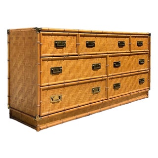 Vintage Dixie Parquet Rattan Six-Drawer Dresser For Sale