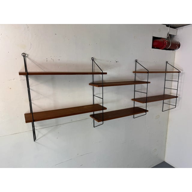 Mid-Century Modern Teak and Steel String Wall System by Kajsa & Nils Nisse Strinning for String, 1950s, Set of 6 For Sale - Image 9 of 9
