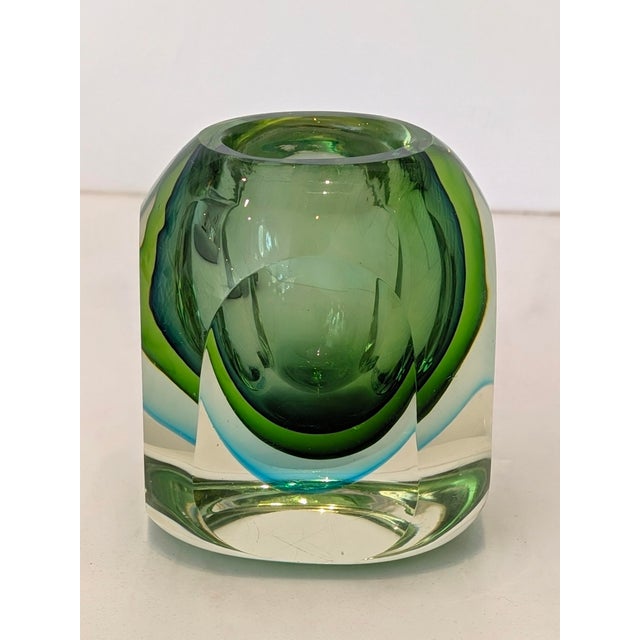 Italian Vintage Green and Blue Murano Sommerso Vase For Sale - Image 3 of 8