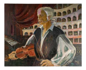 The Cellist in Concert, 20th Century, Oil on Canvas