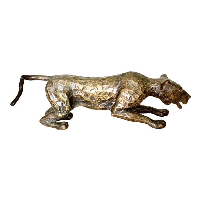 Large 1960s Vintage Bronze Metal Panther / Cheetah Figure For Sale