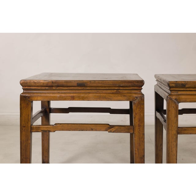 Pair of Vintage Chinese Hardwood Side Tables with Humpback Stretchers For Sale - Image 11 of 12