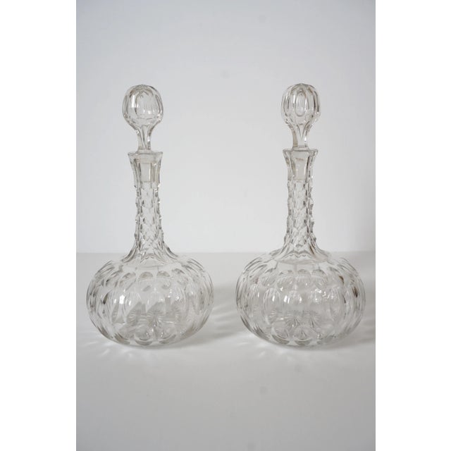Glass Antique Pair of Crystal Decanters For Sale - Image 7 of 10