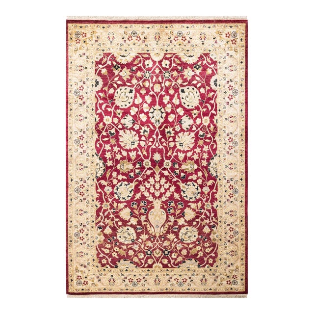Red Mogul, One-of-a-Kind Hand-Knotted Area Rug in Red, 4' 1" x 6' 1" For Sale - Image 8 of 8