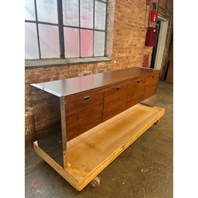 Mid-Century Modern 1970s Rosewood & Chrome Credenza Attributed to Roger Sprunger for Dunbar For Sale - Image 3 of 12