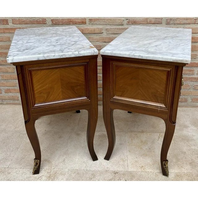Mid-Century Walnut Nightstands with Drawers and Marble Tops, 1950s, Set of 2 For Sale - Image 11 of 13