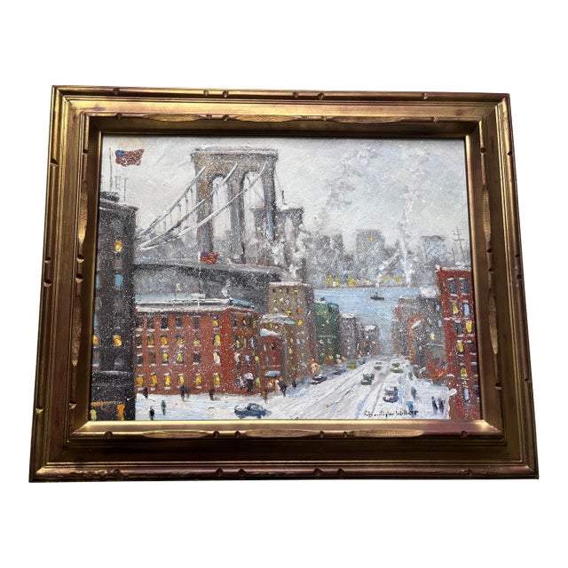 Christopher Willett, "Brooklyn Bridge", Oil on Masonite For Sale