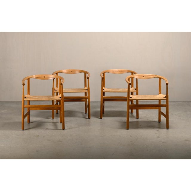Beautiful set of 4 vintage hans j. Wegner model pp201 dining chairs for pp møbler, denmark, 1970s. Solid oak frame with...