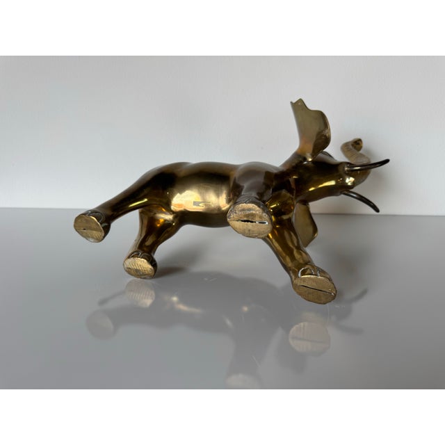 Brass Vintage Solid Brass Elephant Tabletop Figurine With Raised Trunk For Sale - Image 8 of 10
