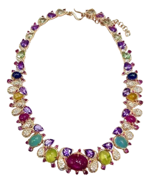 Bochic “Capri” Vintage Red Ruby & Yellow Sapphire Necklace Set in 18K & Silver