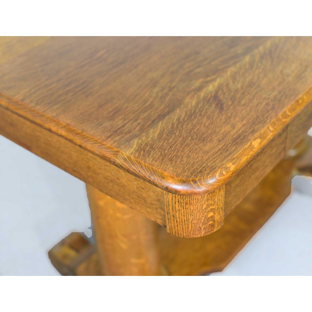 Brown Antique American Arts & Crafts Mission Oak Library Table For Sale - Image 8 of 12