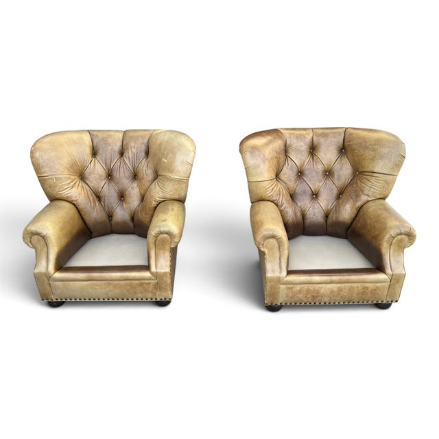 1980s Ralph Lauren Style Leather Writer's Chair Wingback a-Pair For Sale - Image 13 of 18
