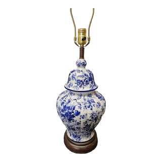 1980s Delft Style Ginger Jar Blue and White Lamp For Sale