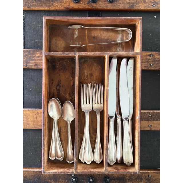 Vintage Wooden Tray Cutlery Box Folk Art For Sale - Image 4 of 8