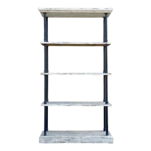 Iron Bars Wash White Wood Shelves Industrial Bookcase Display Cabinet