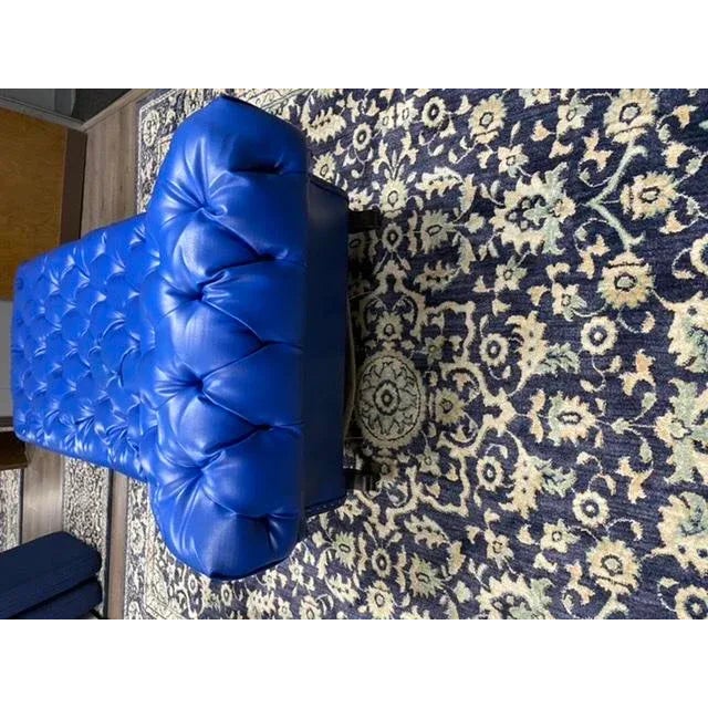 Antique Oak Tufted Fainting Couch in Royal Blue Chaise Lounge Daybed For Sale - Image 4 of 7